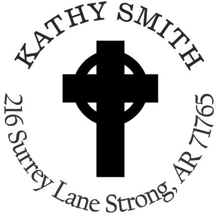 Celtic Cross Custom Return Address Stamp - Self Inking. Personalized Rubber Stamp with Lines of Text (SH-76165)