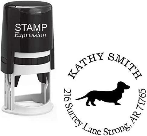 Dachshund Dog Custom Return Address Stamp - Self Inking. Personalized Rubber Stamp with Lines of Text (SH-76682)