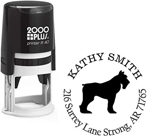 Schnauzer Dog Custom Return Address Stamp - Self Inking. Personalized Rubber Stamp with Lines of Text (SH-76686)