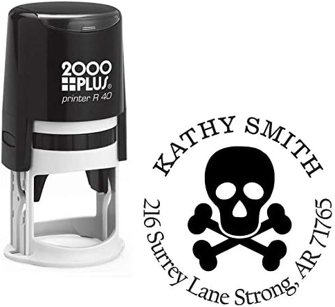 Skull and Cross Bones Custom Return Address Stamp - Self Inking. Personalized Rubber Stamp with Lines of Text (SH-76032)