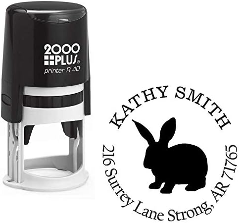 Bunny Rabbit Cat Custom Return Address Stamp - Self Inking. Personalized Rubber Stamp with Lines of Text (SH-76076)