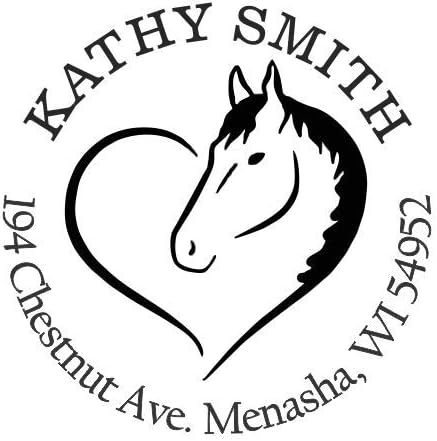 Love Horses Heart Custom Return Address Stamp - Self Inking. Personalized Rubber Stamp with Lines of Text (SH-76185)