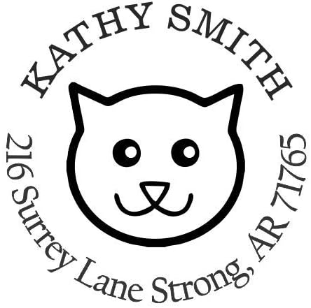 Cartoon Cat Custom Return Address Stamp - Self Inking. Personalized Rubber Stamp with Lines of Text (SH-76496)