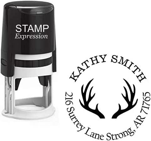 Deer Antlers Custom Return Address Stamp - Self Inking. Personalized Rubber Stamp with Lines of Text (SH-76187)