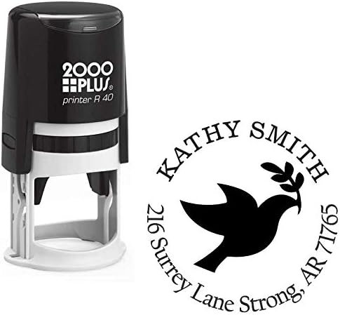 Peace Dove Custom Return Address Stamp - Self Inking. Personalized Rubber Stamp with Lines of Text (SH-76113)