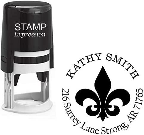 Gothic Fleur de Lis Custom Return Address Stamp - Self Inking. Personalized Rubber Stamp with Lines of Text (SH-76087)