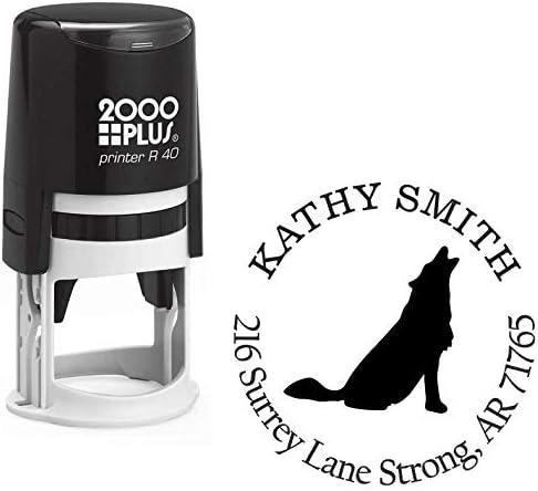 Howling Wolf Custom Return Address Stamp - Self Inking. Personalized Rubber Stamp with Lines of Text (SH-76095)