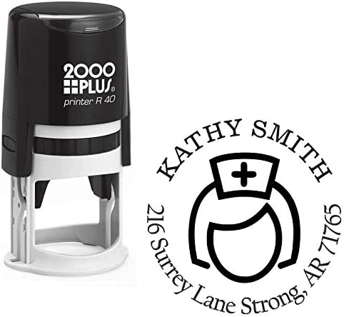 Female Nurse Medical Custom Return Address Stamp - Self Inking. Personalized Rubber Stamp with Lines of Text (SH-76177)