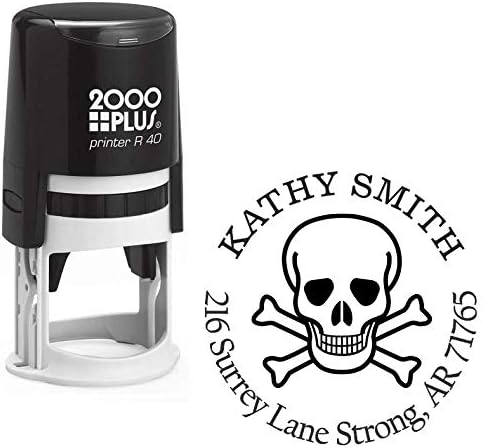 Poison Skull Custom Return Address Stamp - Self Inking. Personalized Rubber Stamp with Lines of Text (SH-76049)
