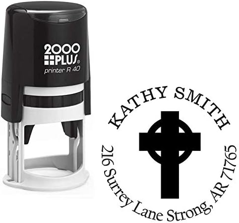 Celtic Cross Custom Return Address Stamp - Self Inking. Personalized Rubber Stamp with Lines of Text (SH-76165)