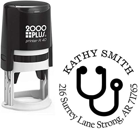 Stethoscope Medical Custom Return Address Stamp - Self Inking. Personalized Rubber Stamp with Lines of Text (SH-76198)