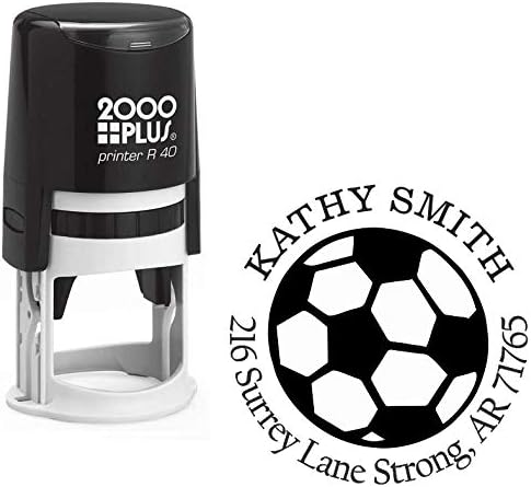 Soccer Ball Custom Return Address Stamp - Self Inking. Personalized Rubber Stamp with Lines of Text (SH-76023)