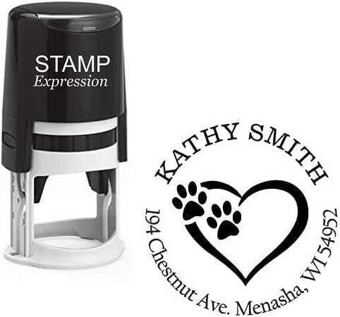 Tiny Paw Prints Dog Lover Custom Return Address Stamp - Self Inking. Personalized Rubber Stamp with Lines of Text (SH-7057)