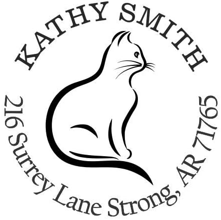 Elegant Cat Custom Return Address Stamp - Self Inking. Personalized Rubber Stamp with Lines of Text (SH-76671)