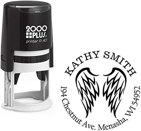 Angel Wings Custom Return Address Stamp - Self Inking. Personalized Rubber Stamp with Lines of Text (SH-7058)
