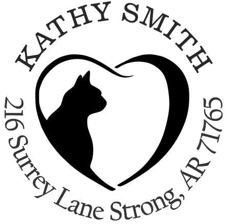 Cat Lover Heart Custom Return Address Stamp - Self Inking. Personalized Rubber Stamp with Lines of Text (SH-76700)
