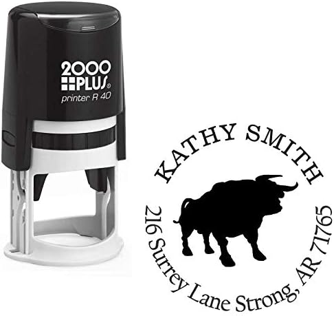 Bull Custom Return Address Stamp - Self Inking. Personalized Rubber Stamp with Lines of Text (SH-76026)
