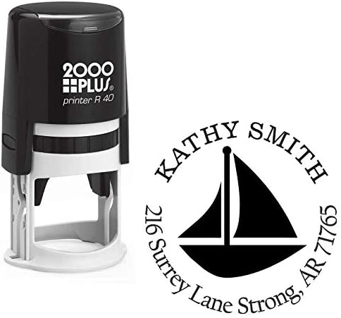 Sailboat Cat Custom Return Address Stamp - Self Inking. Personalized Rubber Stamp with Lines of Text (SH-76036)