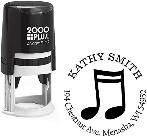 Sixteenth Note Music Custom Return Address Stamp - Self Inking. Personalized Rubber Stamp with Lines of Text (SH-7056)