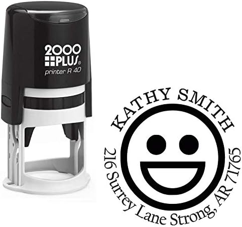 Happy Face Emoji Custom Return Address Stamp - Self Inking. Personalized Rubber Stamp with Lines of Text (SH-76056)