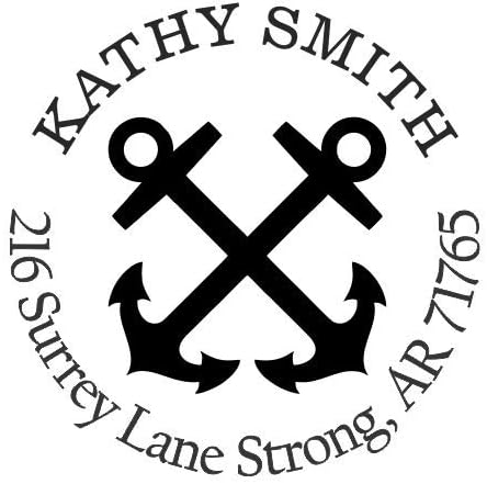 Crossed Anchors Custom Return Address Stamp - Self Inking. Personalized Rubber Stamp with Lines of Text (A-76045)
