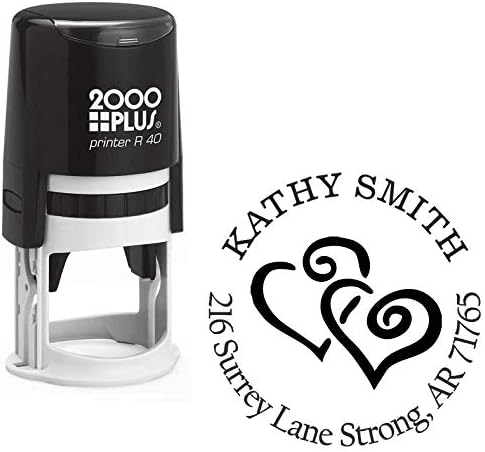 Swirly Hearts Custom Return Address Stamp - Self Inking. Personalized Rubber Stamp with Lines of Text (SH-76439)