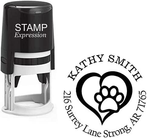 Paw Print Dog Lover Custom Return Address Stamp - Self Inking. Personalized Rubber Stamp with Lines of Text (SH-76314)