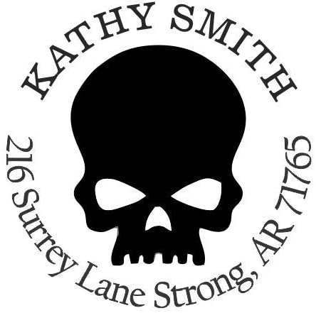 Skull Custom Return Address Stamp - Self Inking. Personalized Rubber Stamp with Lines of Text (SH-76025)