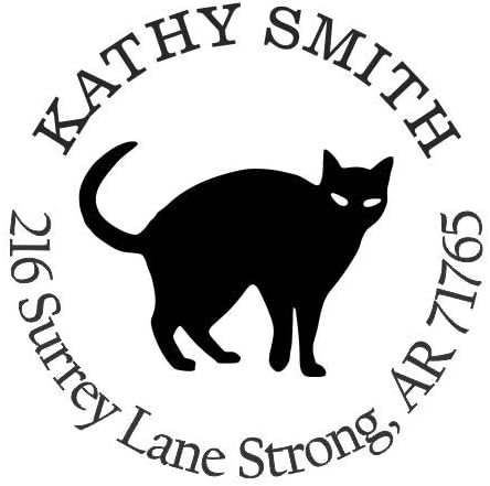 Black Cat Custom Return Address Stamp - Self Inking. Personalized Rubber Stamp with Lines of Text (SH-76078)