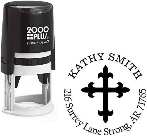 Religious Cross Custom Return Address Stamp - Self Inking. Personalized Rubber Stamp with Lines of Text (SH-76330)
