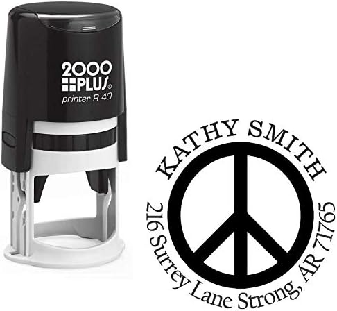 Peace Symbol Custom Return Address Stamp - Self Inking. Personalized Rubber Stamp with Lines of Text (SH-76057)