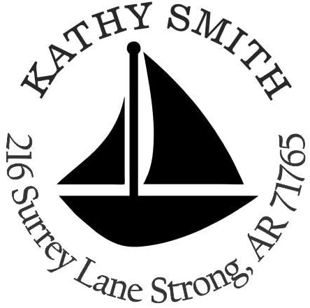 Sailboat Cat Custom Return Address Stamp - Self Inking. Personalized Rubber Stamp with Lines of Text (SH-76036)