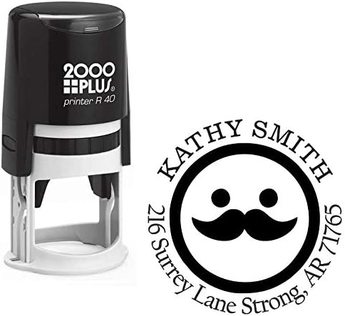 Mustache Smiley Emoji Custom Return Address Stamp - Self Inking. Personalized Rubber Stamp with Lines of Text (SH-76065)