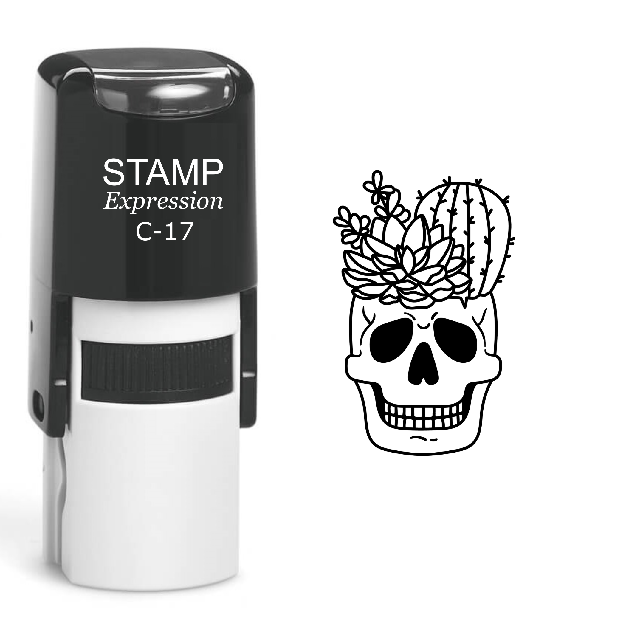 Skull With Cactus And Flowers Self Inking Rubber Stamp (SH-60381)