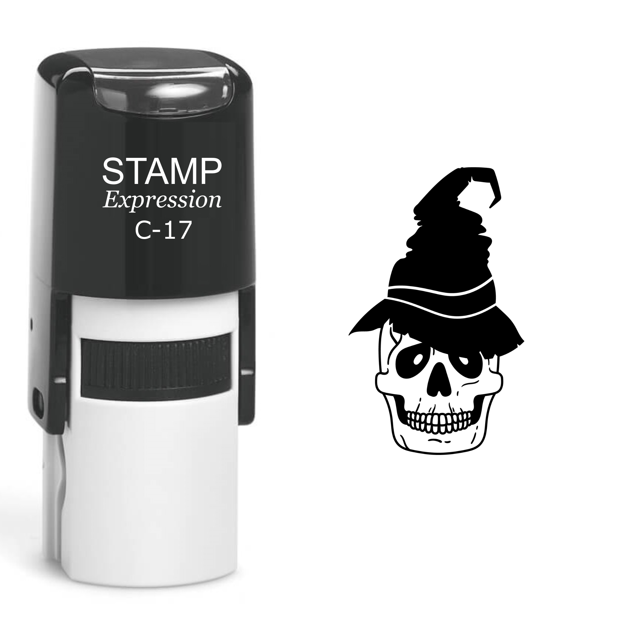 Skull Wearing a Witch Hat Self Inking Rubber Stamp (SH-60383)