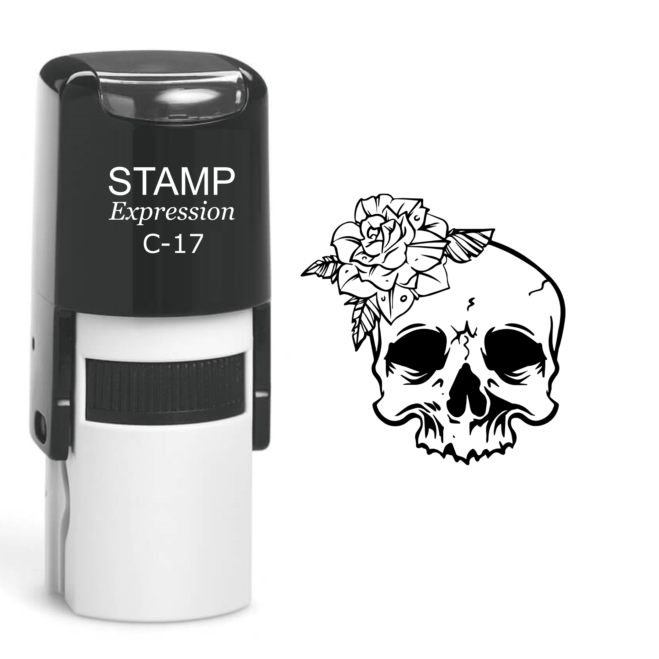Skull And Flowers Self Inking Rubber Stamp (SH-60479)