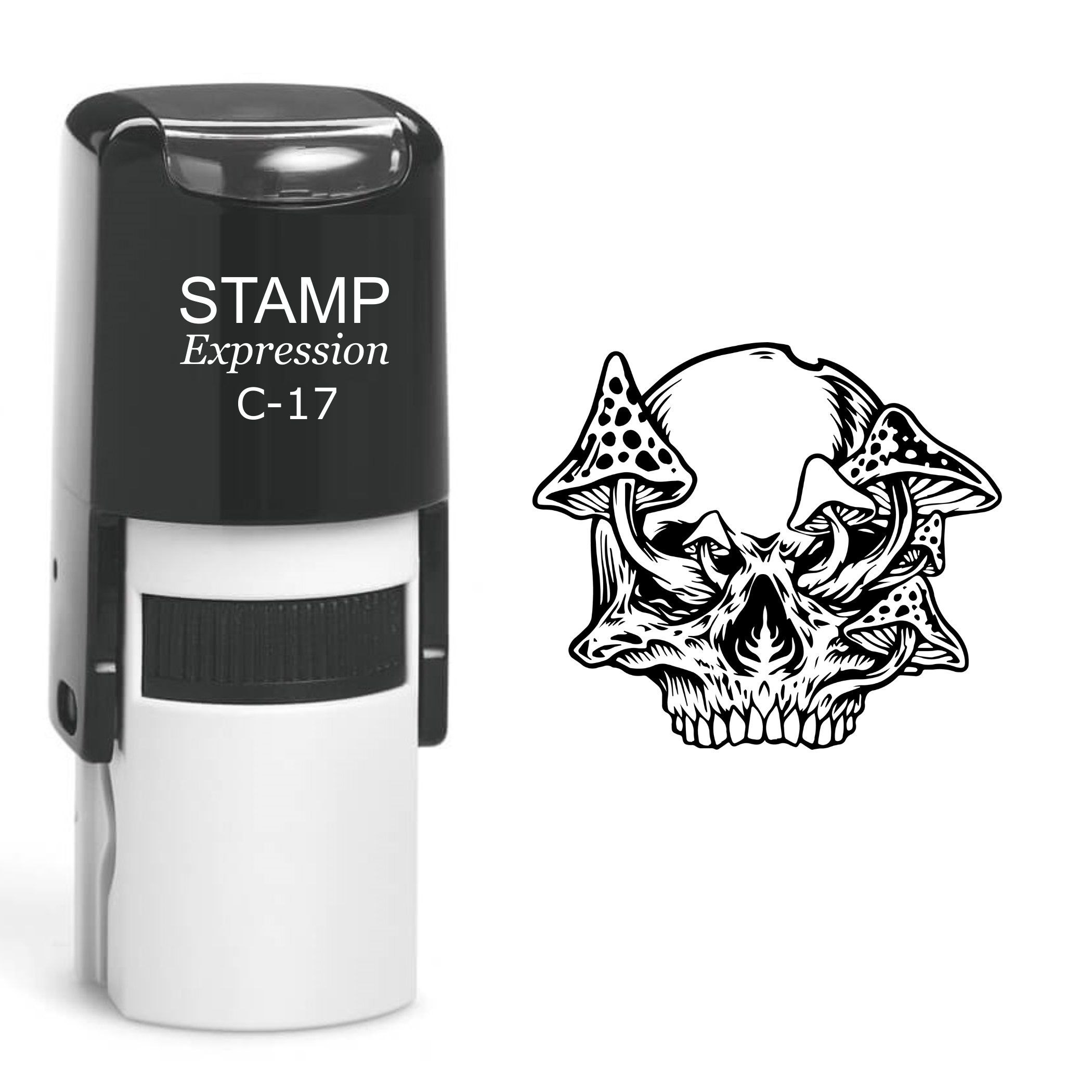 Skull With Mushrooms Self Inking Rubber Stamp (SH-60487)