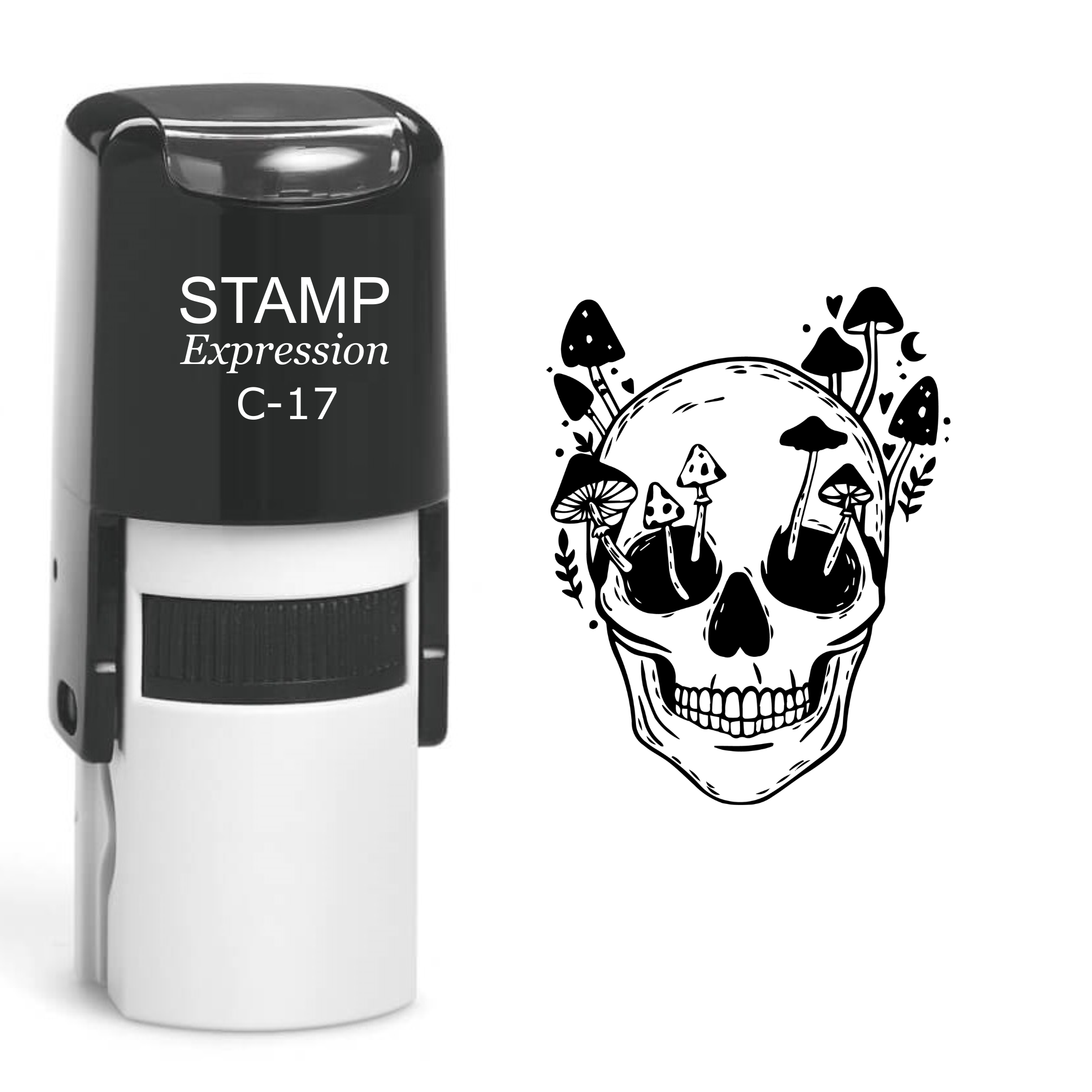 Skull With Mushrooms Self Inking Rubber Stamp (SH-60488)
