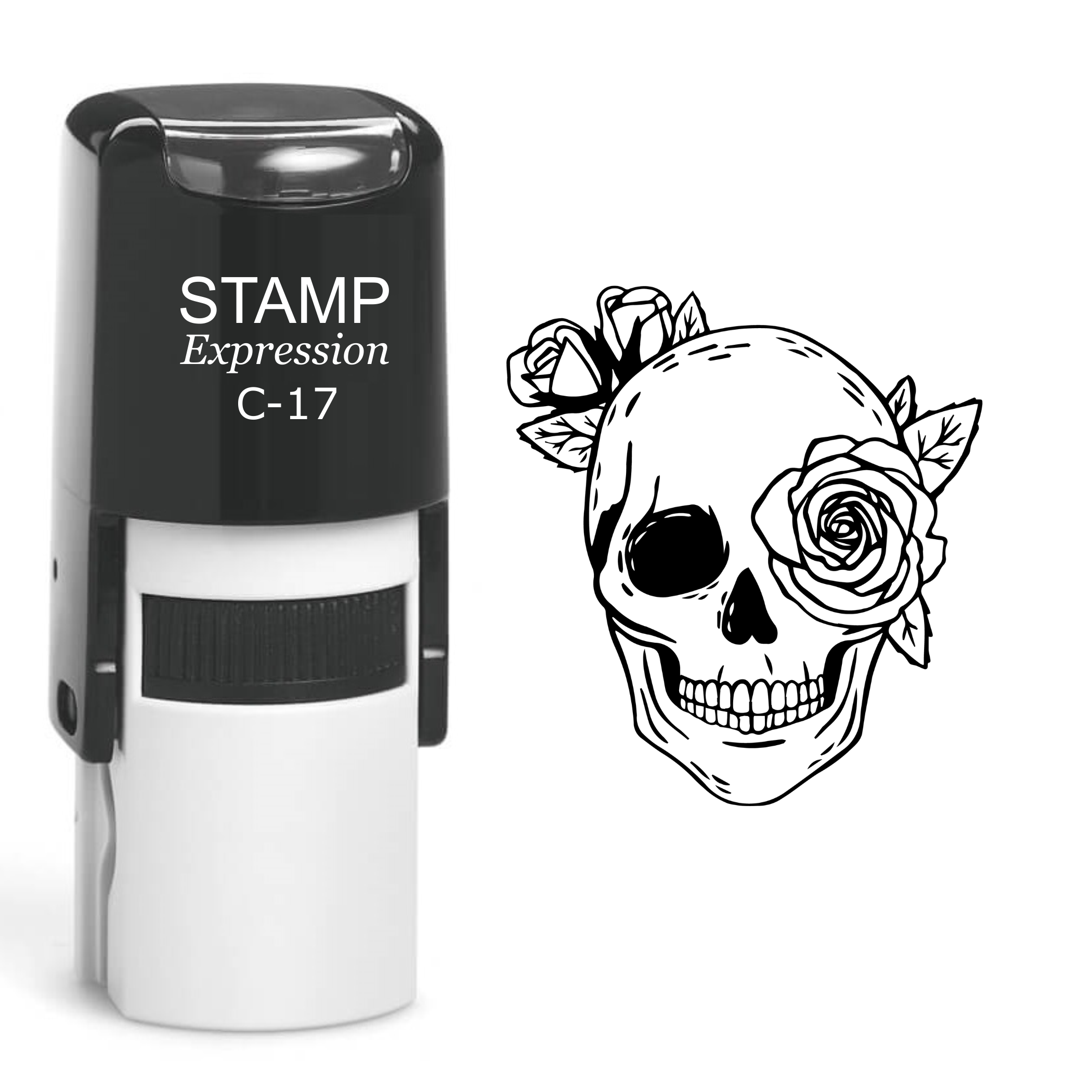 Skull And Flowers Self Inking Rubber Stamp (SH-60489)