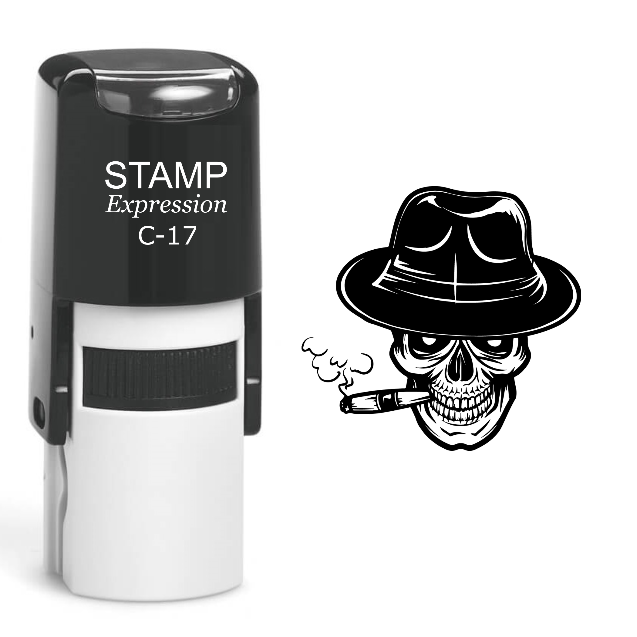 Smoking Skull Wearing a Hat Self Inking Rubber Stamp (SH-60497)