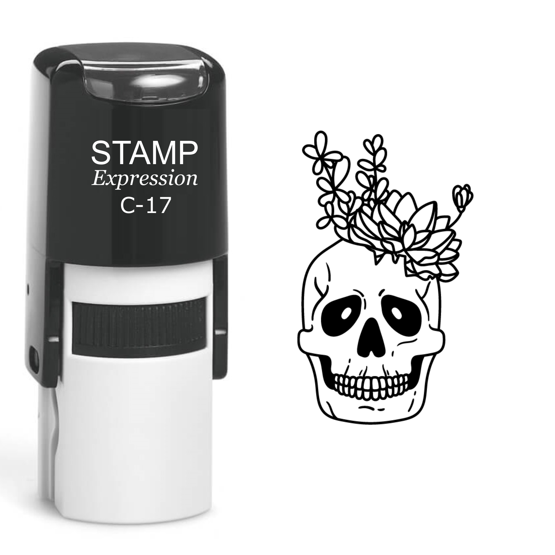 Skull With Flowers Self Inking Rubber Stamp (SH-60525)