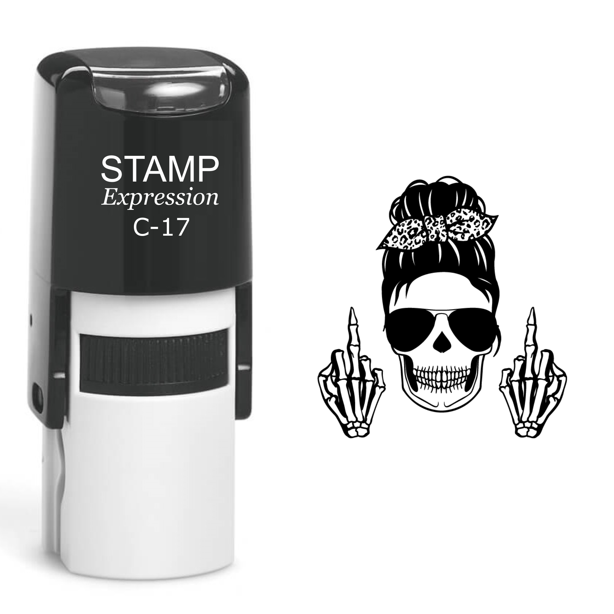 Lady Skull Middle Bones Middle Finger Self Inking Rubber Stamp (SH-60612)