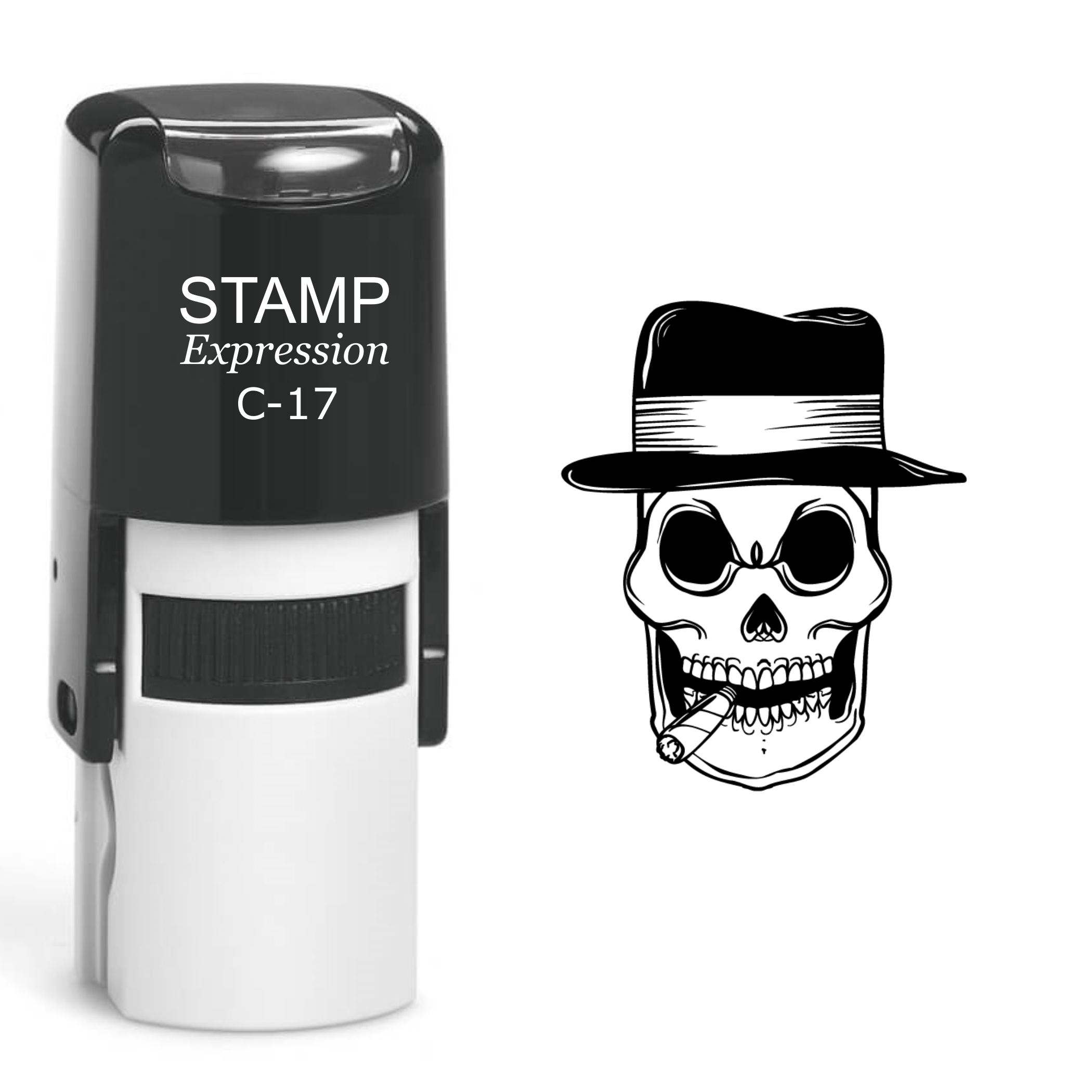 Smoking Skull Wearing a Hat Self Inking Rubber Stamp (SH-60617)