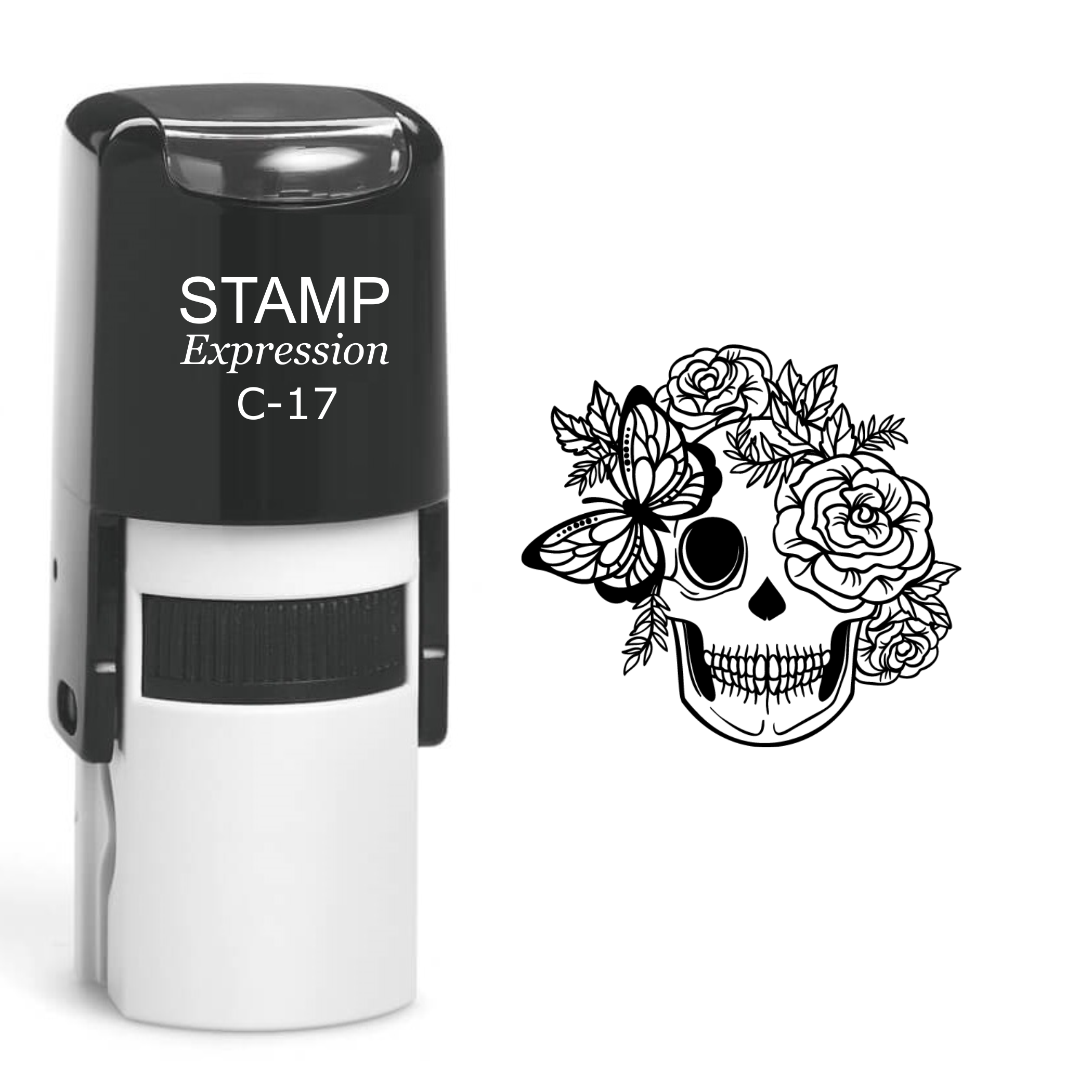 Skull With Flowers Self Inking Rubber Stamp (SH-60625)