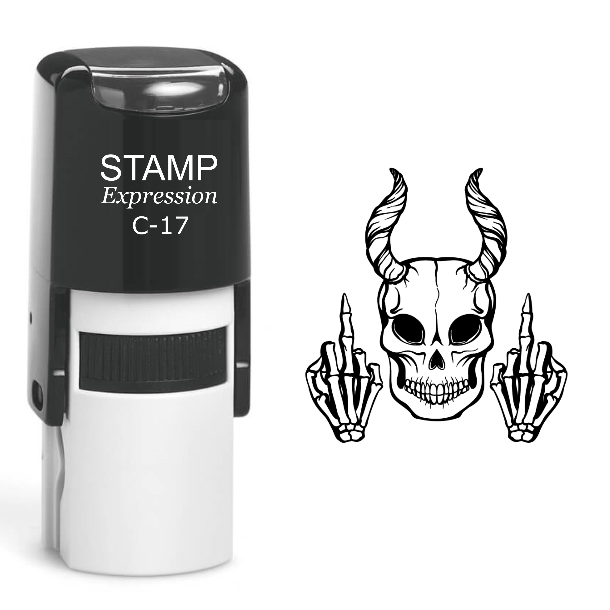 Horned Skull Bones Middle Finger Self Inking Rubber Stamp (SH-60635)