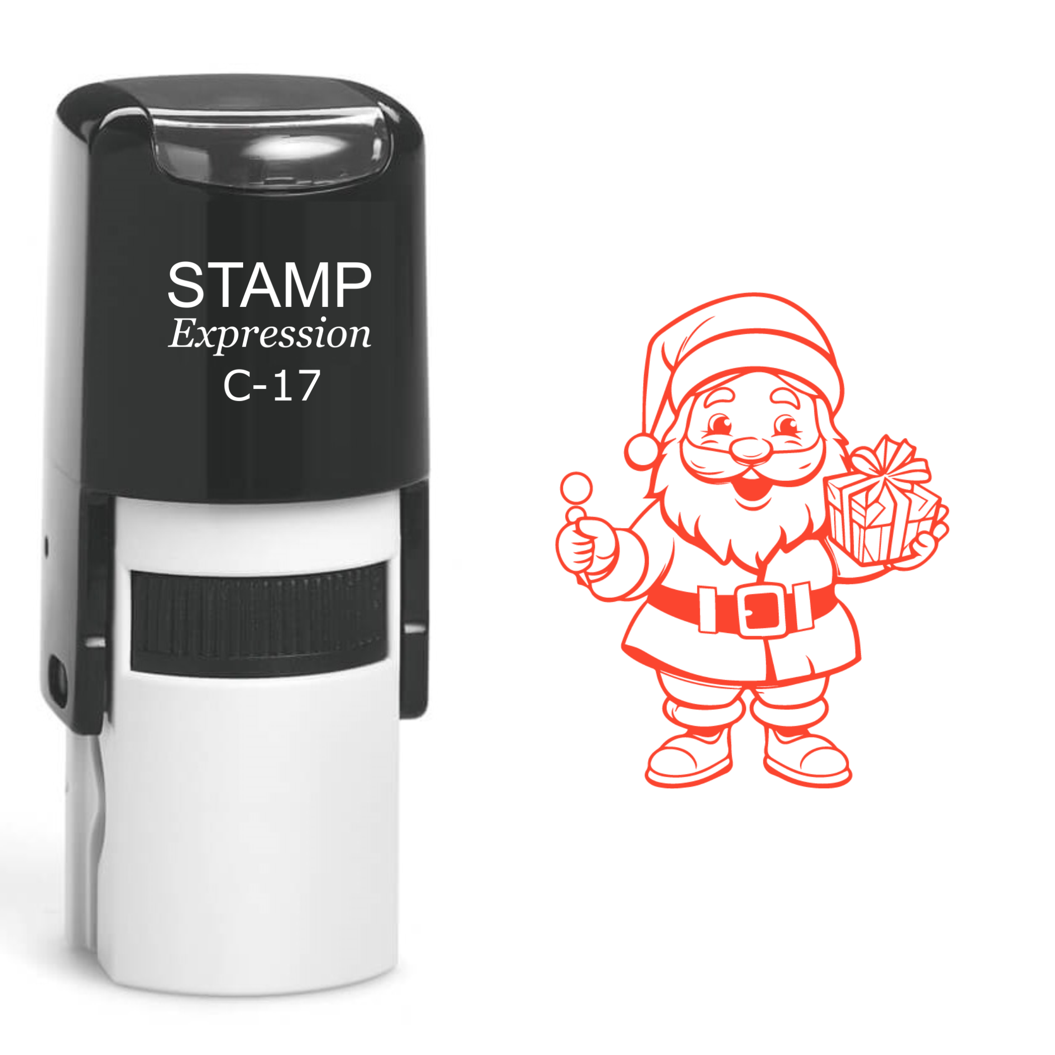 Santa Holding Christmas Present Self Inking Rubber Stamp (SH-61077)