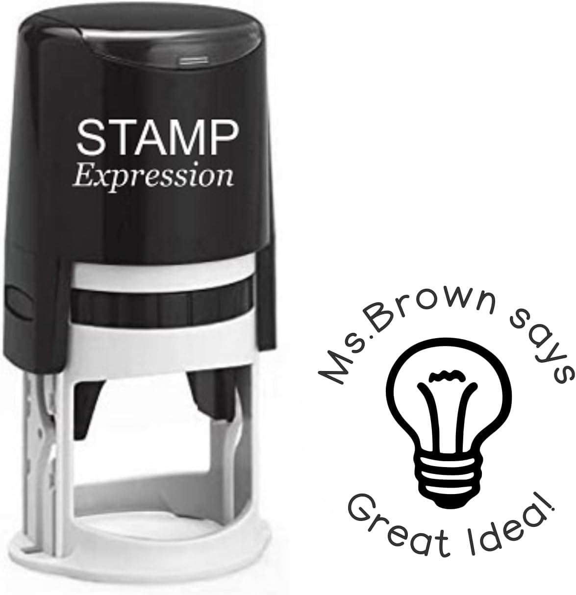 Great Idea Light Bulb Teacher Custom Stamp - Self Inking. Personalized Rubber Stamp with Lines of Text (SH-76222)