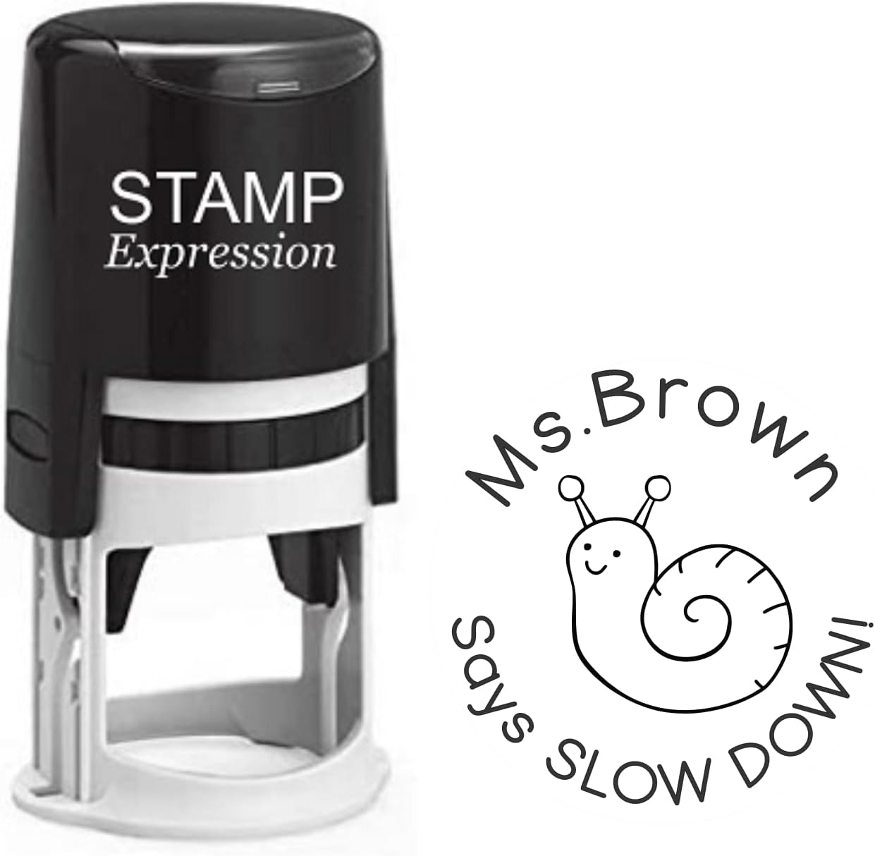 Slow Down Teacher Custom Stamp - Self Inking. Personalized Rubber Stamp with Lines of Text  (SH-76220)