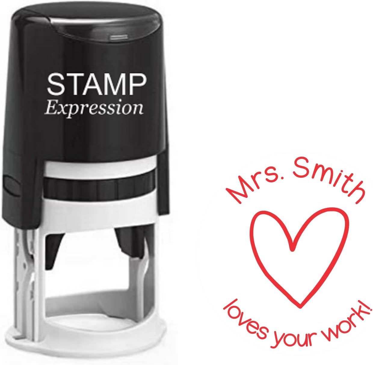 Loves Your Work Teacher Custom Stamp - Self Inking. Personalized Rubber Stamp with Lines of Text (SH-76205)