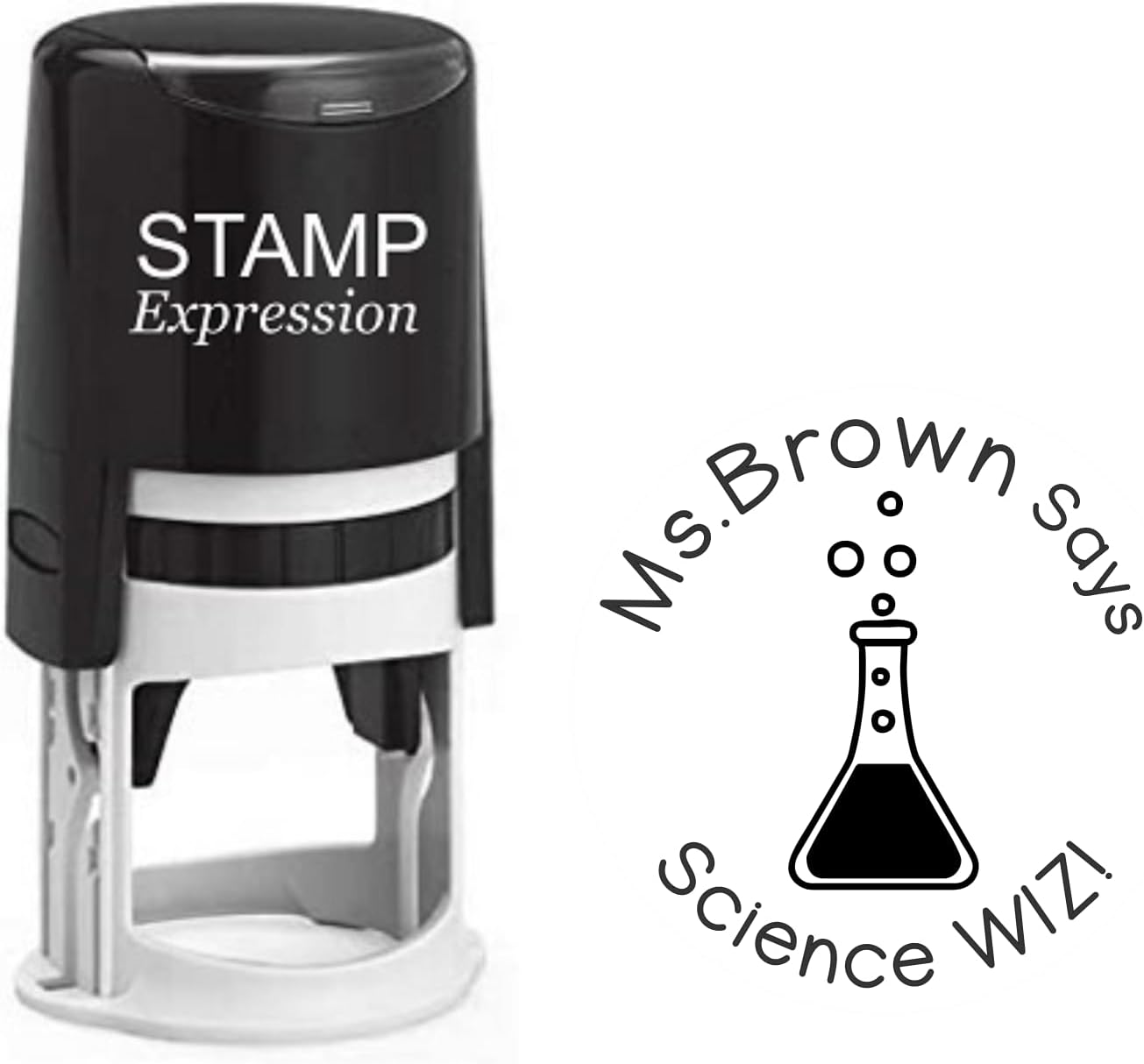 Science Wiz Teacher Custom Stamp - Self Inking. Personalized Rubber Stamp with Lines of Text (SH-76215)